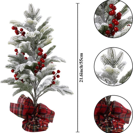 U’Artlines 2 Pack Mini Christmas Trees,22 Inch Artificial Snowy Xmas Tree with Red Berry Christmas Snow Trees with Solid Base for Christmas Holiday Decor Party Home Table Craft Tabletop Decorations