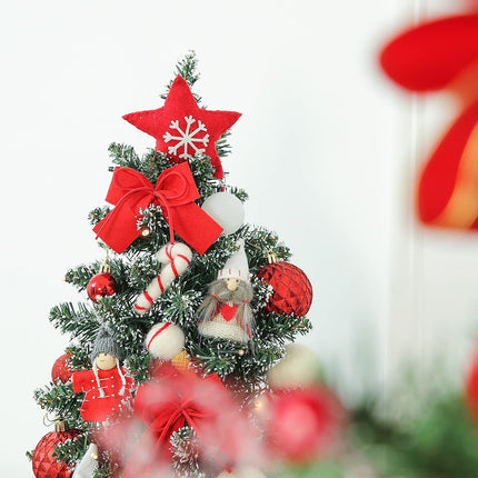 WBHome 1.8 Feet Pre-lit & Pre-Decorated Tabletop Christmas Tree, Red White Ornament Decorations with Pine Cones, Snow Flocked Mini Christmas Tree with Lights, 35 Bulbs (1.8FT)