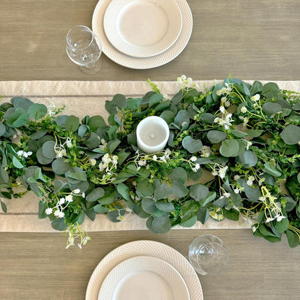 CQURE 8Pcs Eucalyptus Garland,Artificial Eucalyptus Leaves Table Greenery Garland Wreath Vines for Wedding Party Table Bedroom Wall Decor