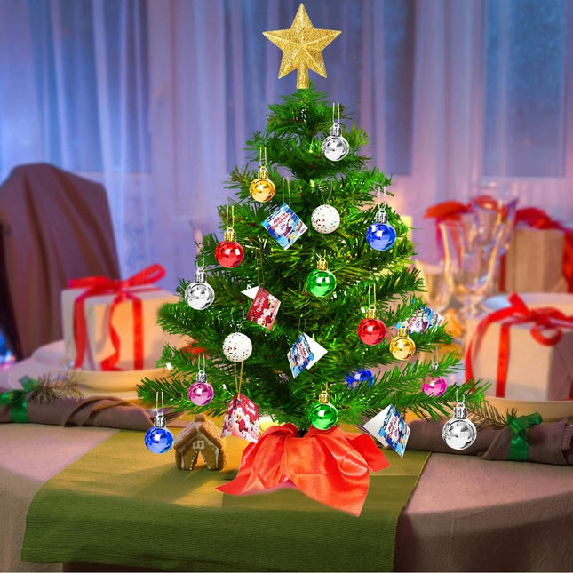 20"/50cm Tabletop Christmas Tree, Artificial Mini Christmas Tree with Multicolor String Lights, Star Treetop and Ornaments, Easy Assemble, Battery Operated Small Xmas Tree for Table, Desk, Home Decor