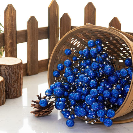 KI Store Blue Christmas Berry Picks Set of 9 Artificial Glittered Berries Stems Tree Ornaments for Patriotic Xmas Tree Wreath Garland Decor