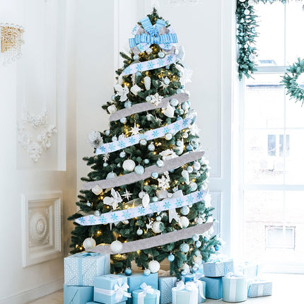 Capoda Christmas Tree Topper Bow 44'' x 12 Large Blue Christmas Tree Decoration Snowflake Ribbon Winter Flower Topper Wreath Bow with 3 Yards Long Ribbon Merry Christmas Garland for Xmas Home Decor