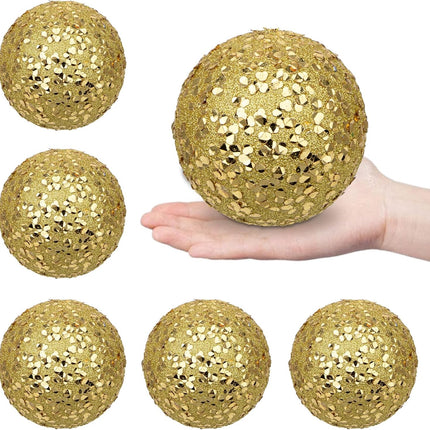 4" 6 Pcs Christmas Balls Ornaments Set Hanging Decorations, Large Xmas Tree Ornaments Balls, Shatterproof Glitter Indoor Christmas Decoration for Tree Holiday Garland Party Bowl Filler, Gold