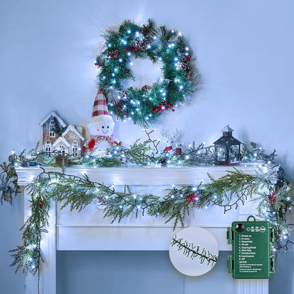 Brightown Christmas Cluster Lights Battery Operated Outdoor, 10Ft 120 LED Christmas Tree Lights Firecracker String Lights Waterproof Twinkle Lights for Indoor Wreath Xmas Tree Decorations, Cool White