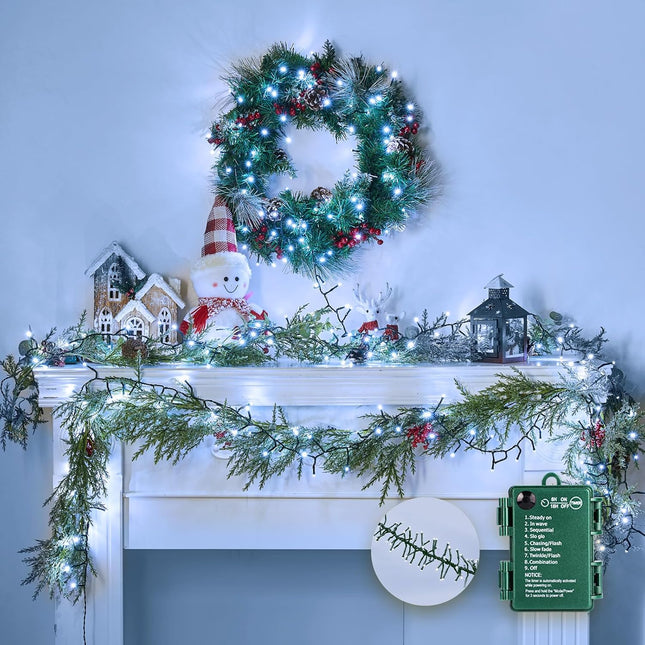 Brightown Christmas Cluster Lights Battery Operated Outdoor, 10Ft 120 LED Christmas Tree Lights Firecracker String Lights Waterproof Twinkle Lights for Indoor Wreath Xmas Tree Decorations, Cool White
