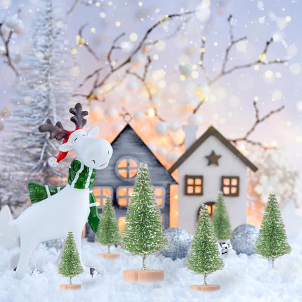 30 PCS Mini Sisal Frosted Christmas Trees, 5 Size Artificial Christmas Trees Bottle Brush Christmas Tree with Wooden Base for Tabletop Christmas Party Home Interior Decor (Green)