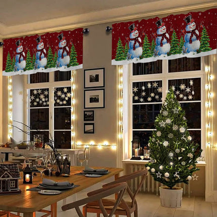Christmas Valance for Window - Snowman Toppers Curtain Valance Rod Pocket Xmas Tree Bird Falling Snowflake Dreamlike Red Window Treatment for Living Room/ Bedroom/ Farmhouse, 52" W x 18" L, 1 Panel