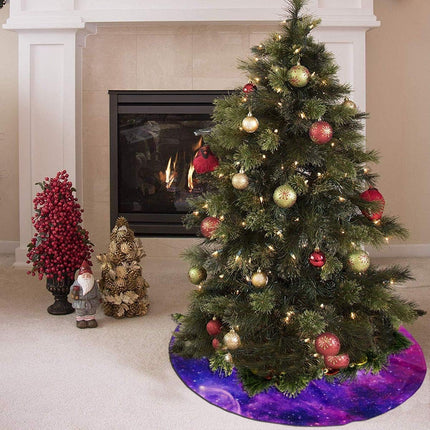 Purple Christmas Tree Skirt, Small Tree Mat 36", Galaxy Purple Blue Christmas Decoration Ornament for Xmas Holiday Party