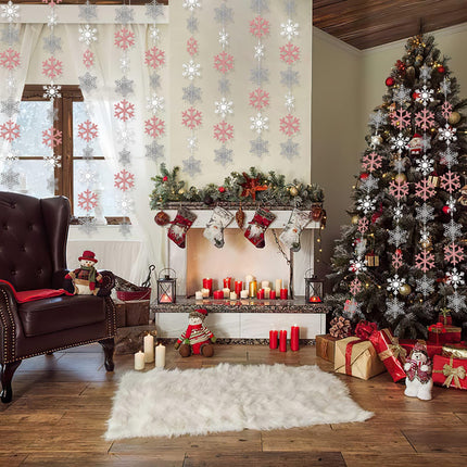 Winter Snowflake Hanging Decorations, Glitter Silver White Rose Gold Snowflakes Christmas Hanging Garland Winter Party Decorations for Winter Wonderland Girls Birthday Christmas Party Decorations