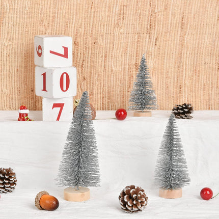 Artificial Frosted Sisal Christmas Tree, 30 Pieces Bottle Brush Trees with Wood Base DIY Crafts Mini Pine Tree for Christmas Home Table Top Decor Winter Ornament (Silver Green)