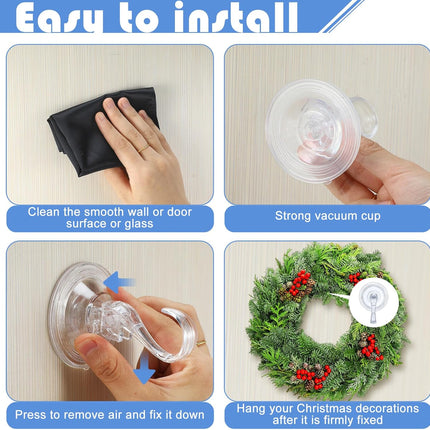 6 Pcs Wreath Door Hanger Clear Heavy Duty Suction Cup Hooks 11 lb Removable Reusable Window Glass Door Wreath Holder for Kitchen Shower Bathroom Halloween Christmas Wreath Decorations