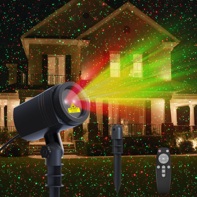 Christmas Projector Lights Outdoor, Firefly Show Christmas Decorations, Red and Green Stars Holiday Projector Lights, Waterproof Remote Timer, Garden Indoor Christmas Wedding Home Party