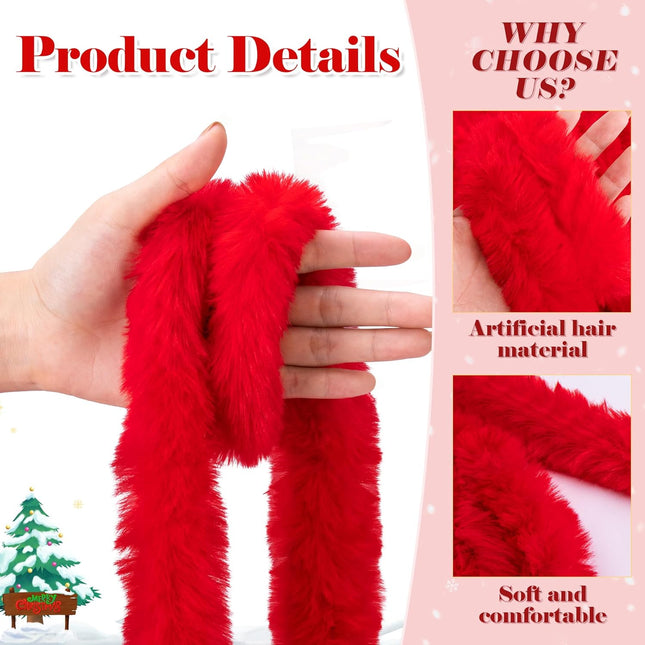 Wehhbtye 2 Pcs Christmas Tree Winding Garland, 2'' x 66 Ft Artificial Furry Roll Garland, Red Xmas Tree Fluffy Twist Decoration for Christmas Home Party Decor Sewing Santa Hat and Scarf