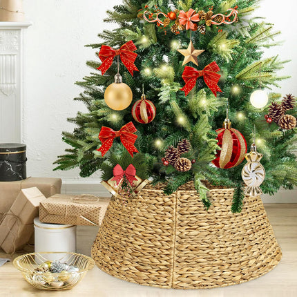 27in Christmas Tree Collar, Hand-Woven Natural Wicker Christmas Tree Basket Base Beautiful Christmas Tree Base Cover for Christmas Decoration