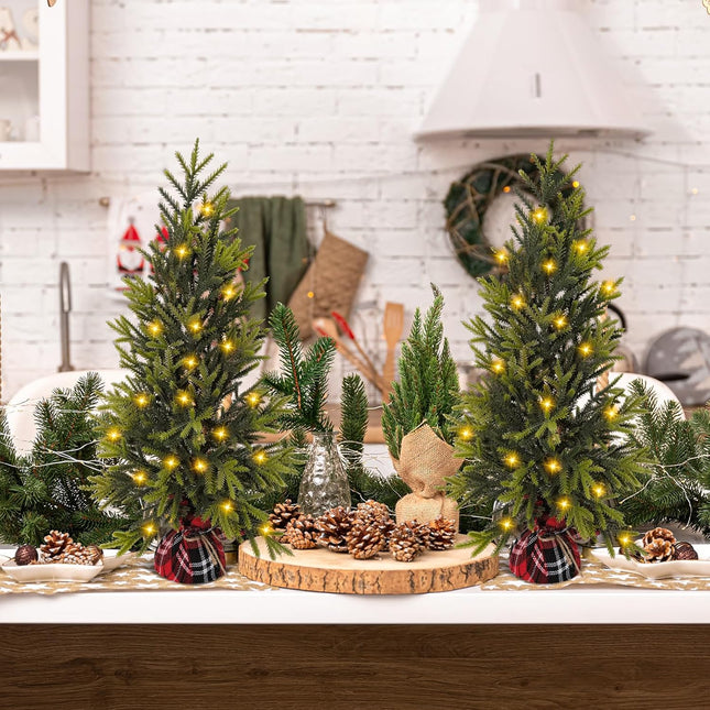 2Ft Pre-lit Christmas Tree Mini Christmas Tree with Lights Tabletop Artificial Christmas Tree for Xmas,Small Light up Pine Tree Spring Home Decorations,Holiday Decor