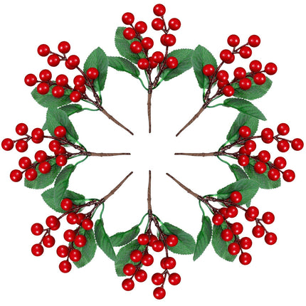 WILLBOND 24 Pieces Artificial Christmas Berry Picking Berry Branches Holly Leaves Picking Fake Berries Christmas Crafts Party Holiday Decoration (Natural Color)