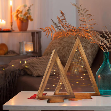 GENMOUS 2 Pcs Wooden Christmas Trees, Small Farmhouse Tabletop Christmas Decor, Triangle Christmas Tree Shaped Decoration for Fireplace Mantel Shelf, Rustic Indoor Bedroom Holiday Decor