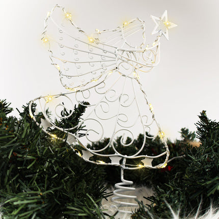 Angel Tree Topper with Lights, 11" Christmas Tree Topper Angel, Metal Christmas Tree Angel Topper Lighted, Battery Operated Angel Christmas Tree Topper, Tree Toppers Christmas Decorations