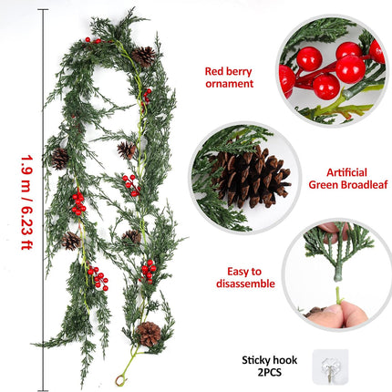 RECUTMS Christmas Garland Greenery Outdoor Pine Garland,Christmas WreathDecorations for The Home Mantle Garland Xmas Holiday Decoration Indoor (Pine Cones)