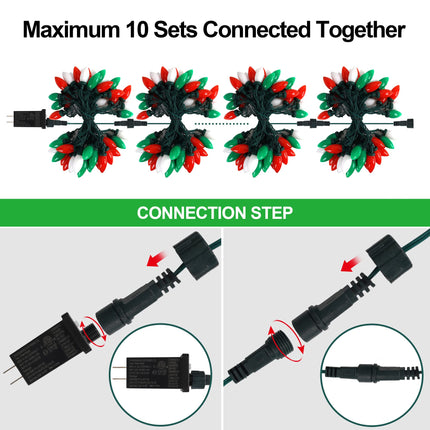 HAYATA C9 Bulbs Christmas Lights 50 LED 36ft Strawberry String Light Red&White&Green - Fairy Lighting for Outdoor, Indoor, Garden, Yard, Party, Home, Wreath, Garland, Christmas Tree Decorations