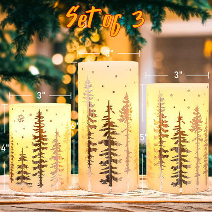 Christmas LED Flameless Candles Battery Operated, Hot Stamping Silver Xmas Tree LED Flickering Candles with Remote and Timer, Holiday Decorative LED Pillar for Xmas, Party, Bedroom
