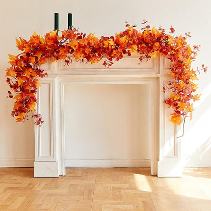 Thanksgiving Decorations - Fall Decor - Fall Garland - 9FT Autumn Maples Leaf Garland for Autumn Decor Hanging Vine Garland for Halloween Thanksgiving Decor Home Wedding Fireplace Party Christmas