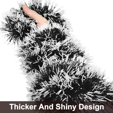 TURNMEON 5 Pack Total 33 Feet Tinsel Christmas Garlands Decoration Metallic Streamers Dark Green Christmas Tree Decor Holiday Xmas Party Supplies Indoor Outdoor Home Decor, Each 6.6 Ft