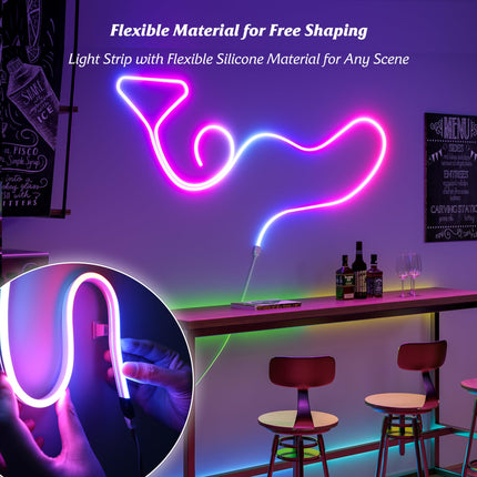 RGB+IC Neon Rope Lights, 16.4ft WiFi Gradient LED Strip Lights with Remote, Music Sync, Waterproof Flexible Smart Led Lights for Bedroom, Works with Alexa, Indoor Outdoor Christmas Decor
