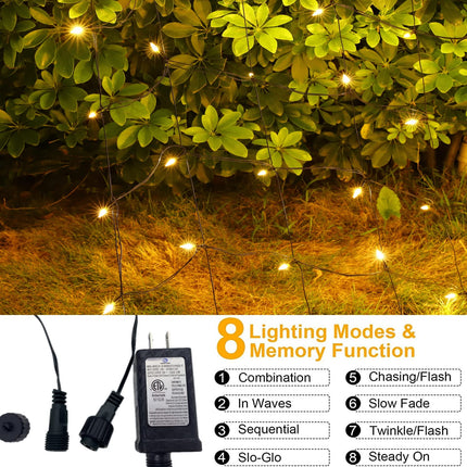 LED Christmas Net Lights for Bushes Outdoor,100 LED 5ftx5ft Waterproof 8 Modes Connectable Mesh Lights for Bushes,Garden,Yard,Trunk,Outdoor Christmas Decorations