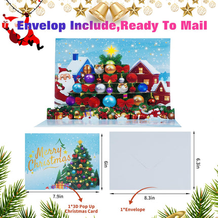 BHR Pop Up Christmas Cards with Music and Lights, Musical 3D Christmas s Greeting Cards, Handmade Christmas Tree (Envelope Included)