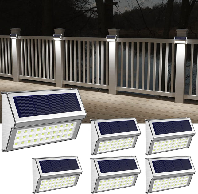 Roshwey Solar Lights Outdoor 6 Pack 30 Led Deck Lights Solar Powered Waterproof Outside Stair Lights Fence Post Lamp Outdoor