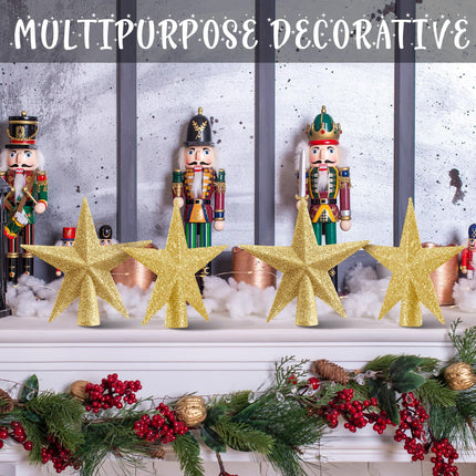 Hiboom Mini Star Christmas Tree Topper 2.7inchx2inch Glittered Christmas Tree Star for Xmas Tree Party Decoration Holiday Outdoor Indoor Home Ornaments(Gold, 12 Pcs)
