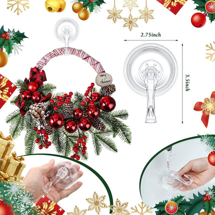 Yookeer Christmas Wreath Suction Cup Hooks Wreath Hanger Suction Cup Heavy Duty Reusable Suction Cups Large Clear Suction Wreath Hanger for Glass Door Window Hanger(12 Pcs)