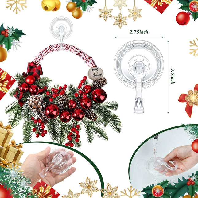 Yookeer Christmas Wreath Suction Cup Hooks Wreath Hanger Suction Cup Heavy Duty Reusable Suction Cups Large Clear Suction Wreath Hanger for Glass Door Window Hanger(12 Pcs)