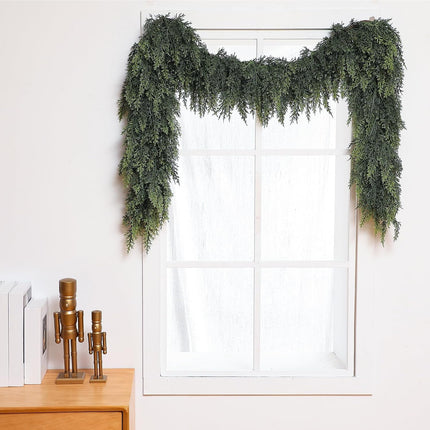 Waydress 1 Pcs 6 Feet Christmas Cedar Garland Thick and Lush Realistic Artificial Cedar Garland Green Faux Cedar Pine Needles Garland for Christmas Winter Home Mantel Fireplace Holiday Party Decor