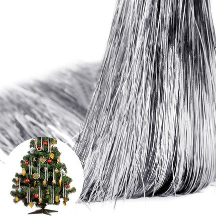 MTLEE 3000 Strands Christmas Tree Decorations Tinsel Garland Iridescent Tinsel Foil Fringe Icicles for Christmas Home Hair Decor Holiday Birthday Graduation Supplies (Silver)