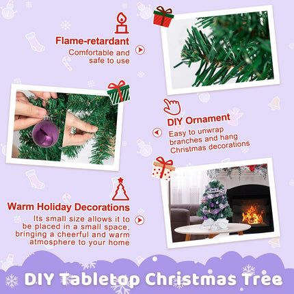 24In Tabletop Christmas Tree, Mini Christmas Tree with DIY Ornaments 35 LED Lights Star Treetopper, Small Xmas Artificial Tree for Holiday Indoor Christmas Decoration (Purple)