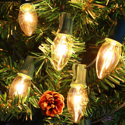 25 Pack C9 Bulbs Clear Replacement Bulbs Incandescent, C9 Christmas Light Bulbs for Christmas String Light, E17 Intermediate Base, 7 Watt, Clear