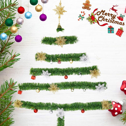 2 Pack 50 Foot Soft Christmas Garland, Non-lit Christmas Garland Ideal for Indoor and Outdoor Decor, Green Tinsel Garland for Holiday Wedding Party Decoration
