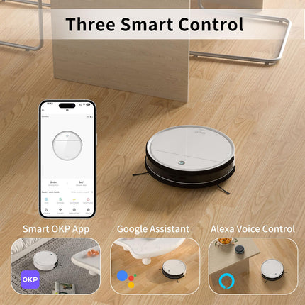 Okp Robotic Vacuum Cleaner, Wifiappalexa, Robot Vacuum Cleaner With Schedule, Efficient Filtration System, Selfcharging, Slim Design, Quiet, Perfect For Hard Floors, Pet Hair, Carpets