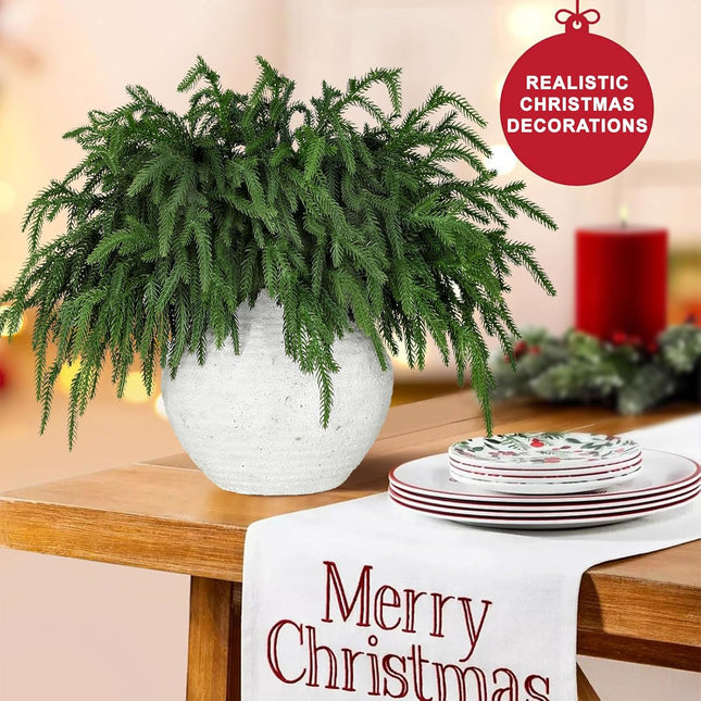 30 Pcs Realistic Christmas Pine Branches, Natural Droopy,Soft Bendable Christmas Pine Stems, Lifelike Cedar Stems for Vases, Wreaths,Garland Christmas Decorations，Christmas Thanksgiving Table Decor