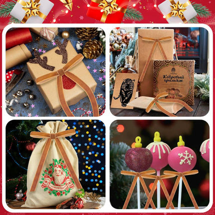 FOTN 26 Pcs Velvet Christmas Bows Flocked Christmas Ornaments Christmas Ribbon Bows for Tree Wreath Door Garland Home Decor Outdoor Indoor (Khaki)