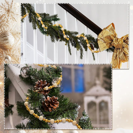 67.2 Inch Christmas Bead Garland Wood Bead Garland for Christmas Tree Decorations Gold and White Wood Bead Garland Rustic Wooden Bead Garland for Farmhouse Table Wall Boho Hanging Ornaments