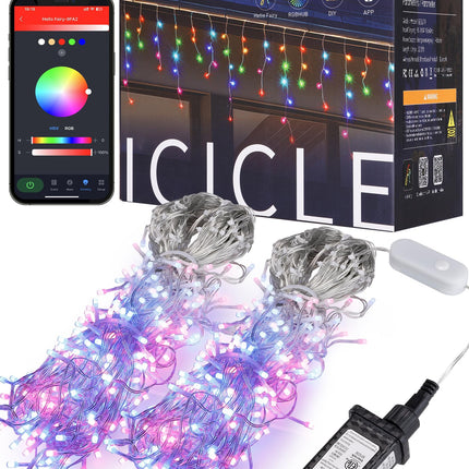Brightown Smart Icicle Lights for Outside, 33Ft 304 LED RGB Smart Christmas Lights with 58 Preset Modes, App or Remote Control, Music Sync, Memory and Timer Function for Indoor/Outdoor Use