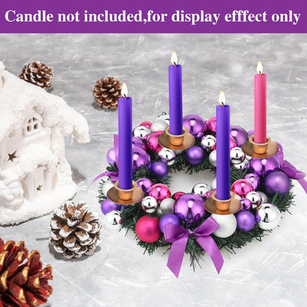 Meooeck Purple Ribbon Advent Wreath Set Calendar Season Candle Holder Catholic Christmas Advent Wreaths Centerpiece Decor with Ribbons and Balls Advent s Xmas Candles Decorations