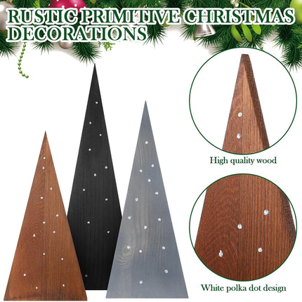 3 Pcs Large Wooden Christmas Trees Tabletop Decorations Minimalist Standing Rustic Wooden Trees Centerpieces Table Signs for Tables Farmhouse Xmas Decor for Home, 10/12/14 inches
