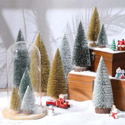 Meooeck 12 Pcs Mini Christmas Trees 4 Sizes 4/6/8/10 Inch Bottle Brush Christmas Trees Artificial Christmas Tree with Wood Base Winter Snow Fake Pine Tree Decor for Home (Green, Gold, White)
