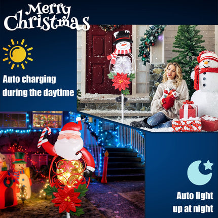 Solar Christmas Garden Stake Lights Snowman&Santa Claus Solar Christmas Decorations with LED Lights Outdoor Pathway Lights Christmas Landscape Lights for Garden(2 PCS)
