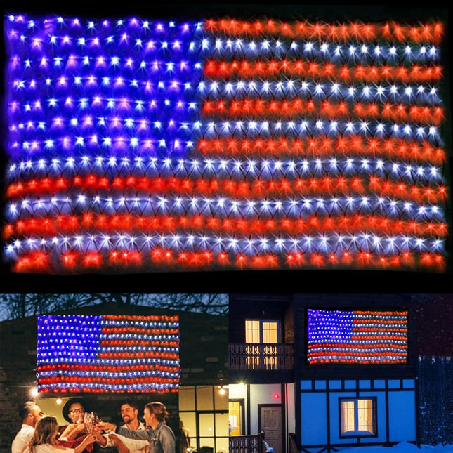 PUHONG American Flag Lights, 420 LED USA Flag Net Lights, Outdoor Waterproof Patriotic Ornaments for Independence Day National Day July 4th Memorial Day Christmas Year Party Yard Decoration