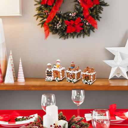 Boutique Christmas Gingerbread Express Train Table Decor 3 Piece Resin Holiday Xmas Trains Figurine Shelf Sitter Tabletop Centerpiece Party Supplies Decoration